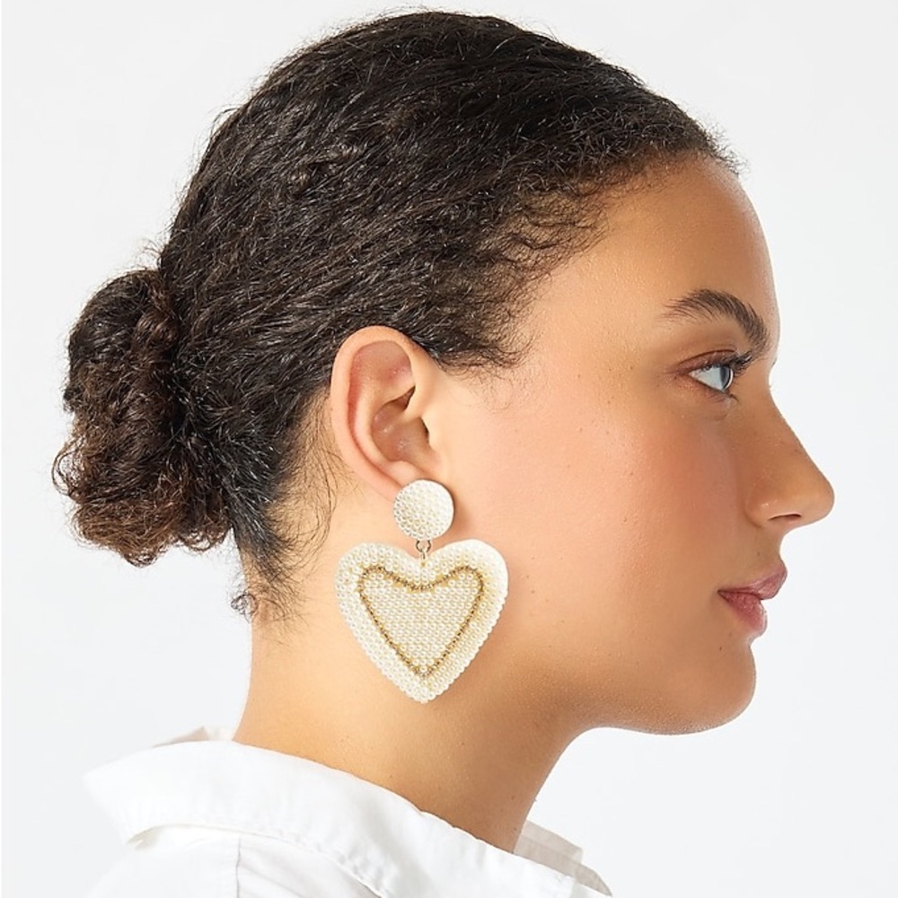 NWT- J CREW Beaded heart statement earrings. Retail $49.50
